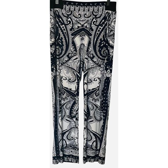 I.N.C. HIGH-RISE WIDE-LEG PULL-ON BOHO PANTS, WOMENS, L-NAVY BEIGE WHITE PAISLEY - Picture 1 of 9